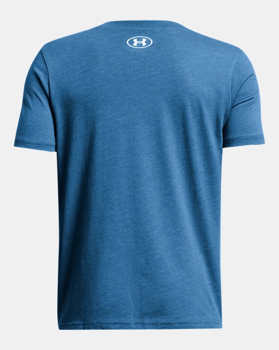 เสื้อแขนสั้น UA Logo Wordmark สำหรับเด็กผู้ชาย in Blue image number 1